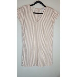 Madewell Women's XXS Striped Shirt Dress Tan‎ White Button Front Cap Sleeve